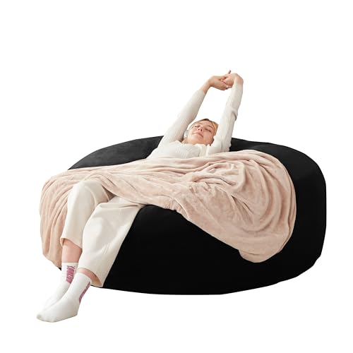 Bean Bag Chair for Adults,4FT Oversize Floor Bean Bags Offers Ample Space for Adults,Memory Foam Giant Bean Bags,Lounger Versatile Design Suits Any Room,Movie Nights,Reading (Black, 4FT)