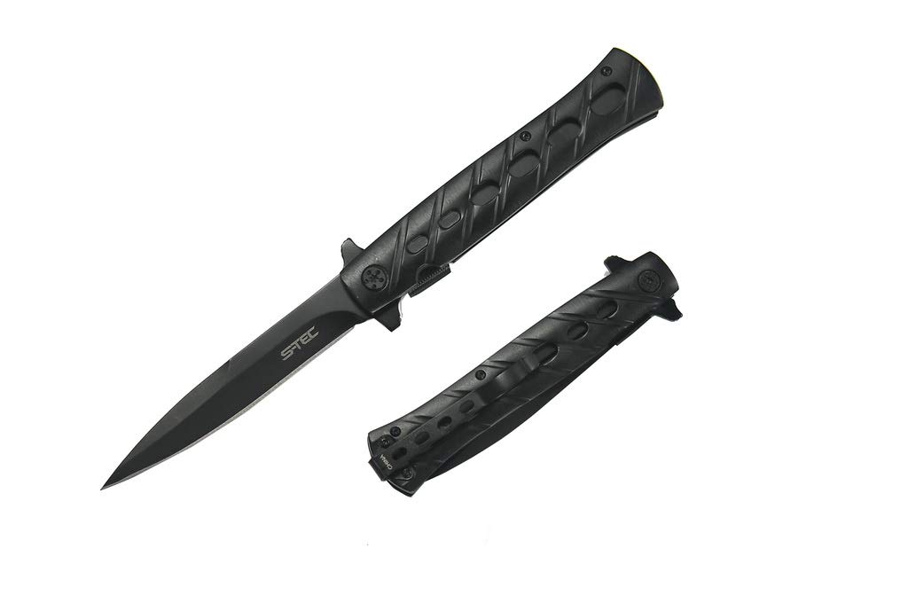 WSDTYS S-TEC 9" Spring Assisted Knife Stainless Steel Folding Tactical Knife Hunting Pocket Clip