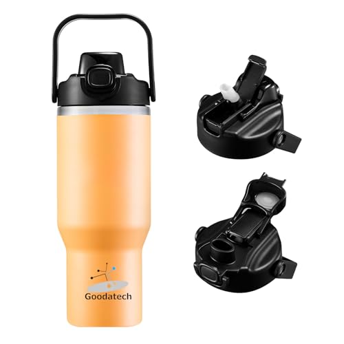 Goodatech Botella térmica de acero inoxidable, sin BPA, doble pared, pajita abatible, mantiene bebidas calientes y frías durante 12 horas, para viajes, gimnasio y oficina (naranja)
