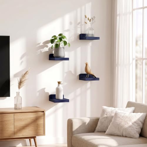 Image of Fixwal Small Floating Shelves for Wall Decor (Blue, Set of 4, 5Inch)
