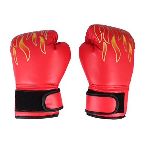 GOOHOCHY 子供用 Pu ボクシングトレーニンググローブ 炎柄 通気性デザイン パンチミットセット キックボクシング テコンドー スパーリング用 色指定不可