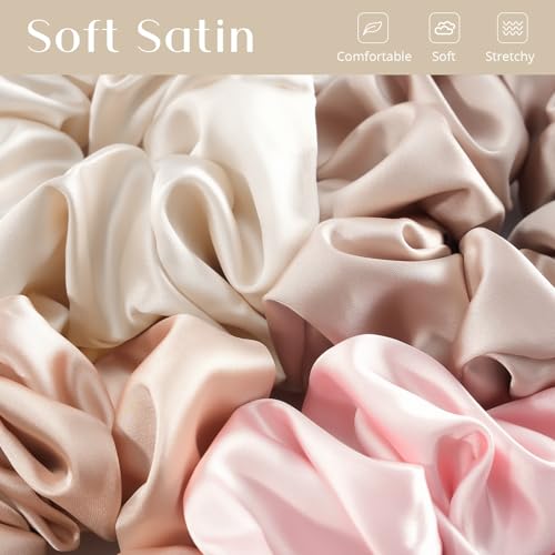 Lolalet Big Scrunchies for Women, 5.9 Inch Large Satin Scrunchies Jumbo Oversized Elastic Hair Ties Extra Large Giant Hair Bands -4 Pack, Style D by Lolalet - Image 2