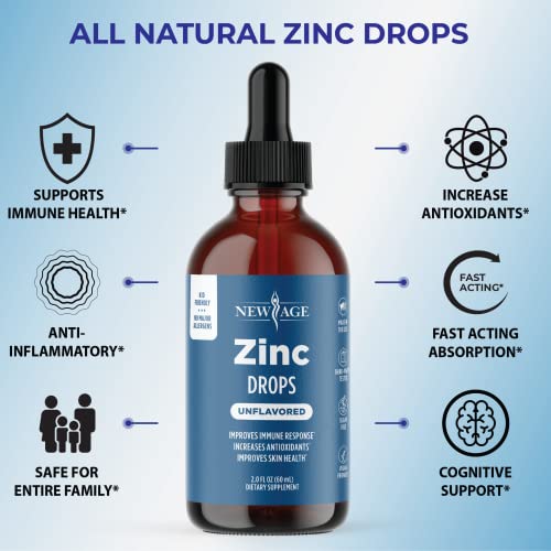 Ionic Zinc Liquid Drops - High Potency Immune Booster Zinc Supplement, Immune Defense, Powerful Natural Antioxidant, Non-Gmo - By New Age (Liquid 4 Oz) #TOP2