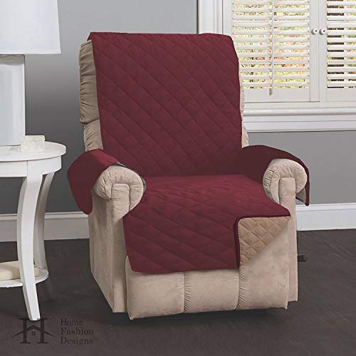 Home Fashion Designs Reversible Recliner Chair Protector. Furniture Protector for Living Room with Secure Straps. Furniture Protectors for Kids, Dogs and Pets. (Recliner, Burgundy/Taupe)
