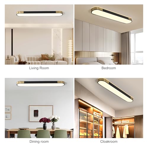 Qcyuui 4.59FT LED Flush Mount Kitchen Light Fixtures 65W Dimmable Flush Mount Ceiling Light Fixture Black and Gold Led Ceiling Light Linear LED Ceiling Lamp for Laundry Shop Garage Office by Qcyuui - Used condition - Image 8