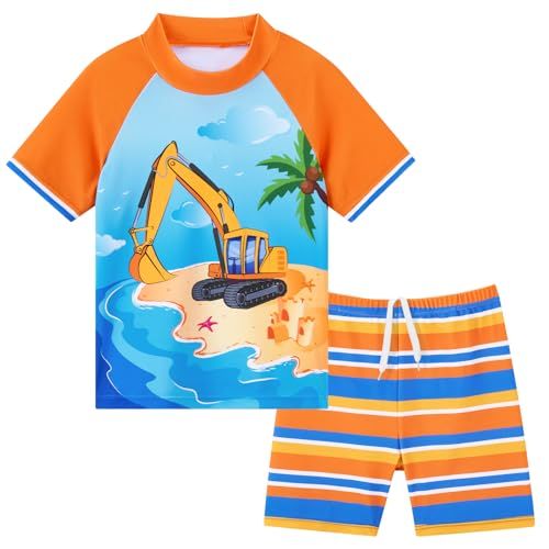 WAWSAM Toddler Boys Swimsuit, 2 Piece Kids Swim Set with Toddler Rash Guard and Trunk, Quick Dry Beach Bathing Suit for Summer Surfing & Holiday