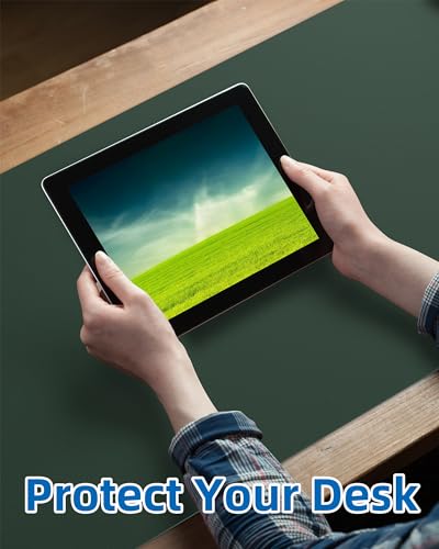 Image of Non-Slip Desk Pad,Mouse Pad,Waterproof PU Leather Desk Protector,Ultra Thin Large Desk Blotter,Waterproof Keyboard mat for Office /Home /Decor(Dark Green 23.6 inch x 13 inch)