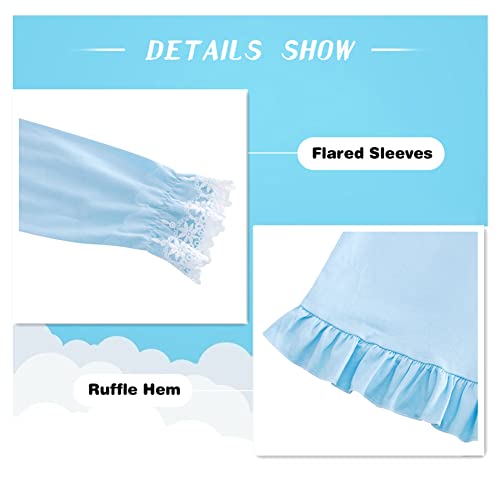 Lace Nightgown For Girls 8-9 Years Kids Blue Sleep Dress With Bowknot Long Sleeve Novelty Comfy Princess Sleepwear For Nightie #TOP5