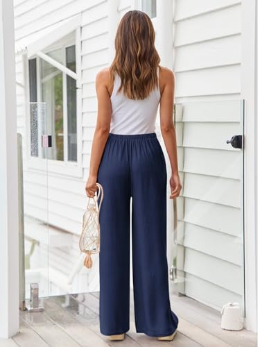 Image of LILLUSORY Women's Linen Summer Palazzo Pants Flowy Wide Leg Beach Pants with Pockets