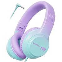 awatrue Kids Headphones, Wired headphones Kids with 74/85/94db Safe Volume, 3.5mm jack, Adjustable Headband, Foldable Over Ear Toddler Headphones for Plane/School/Travel/Tablet/Gifts (Purple-Green)