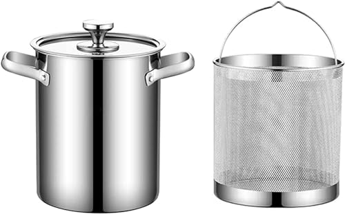 CWCQGH 304 Stainless Steel Asparagus Pot, 4L Vegetable Asparagus Pasta Cooker Steamer Pot Oil Deep Fry Pan with Removable Basket and Visible Glass Lid, Silve