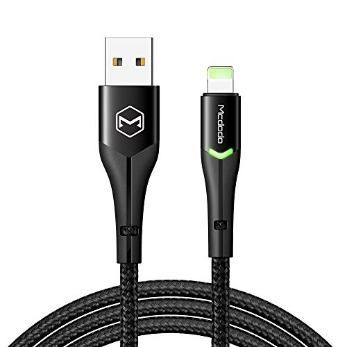 mcdodo Anti Bending Cable, 2 LED Switching Cord Nylon Braided Sync Charge USB Data 6FT/1.8M Cable Compatible New Phone List Below (6FT/1.8M, Black)
