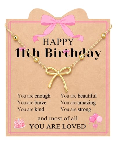 UNGENT THEM 11 Year Old Girl Birthday Gifts for 11 Year Old Girls Necklace 11th Bow Birthday...