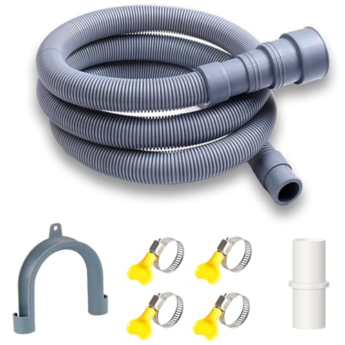 1m Washing Machine Drain Hose Universal Drain Hose Extension Kit for Washing Machine Dishwasher with 1 Bracket 1 Connector and 4 Clamps Dishwasher Waste Pipe Extension Washing Machine Waste Pipe (1m)