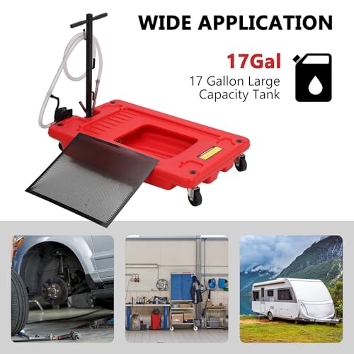 Image of GarveeTech 18 gal Oil Drain Pan, Low Profile Oil Drain Pan with Pump, Oil Change Pan with T Foldable Hand and Wheels, 8 ft Hose Oil Drain Cart for Car, SUV, Trucks