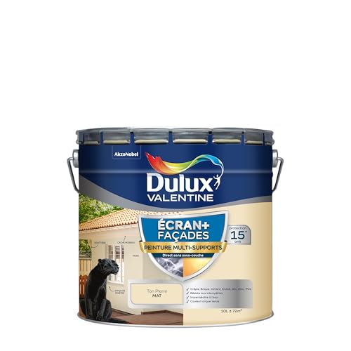 Dulux Valentine Peinture Ecran+ Multi-Supports Extérieure Façades - Crépis, Briques, Ciment, Enduit, Alu, Zinc, PVC - Couleur Longue Tenue -Mat Ton Pierre...