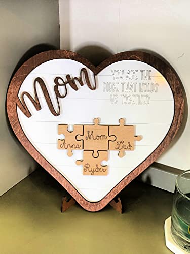 Nextcraft Mother's Day Puzzle Piece Heart Sign | Mother's Day Gift Love Plaque | Family Heart Shape | Rustic Frame #TOP1