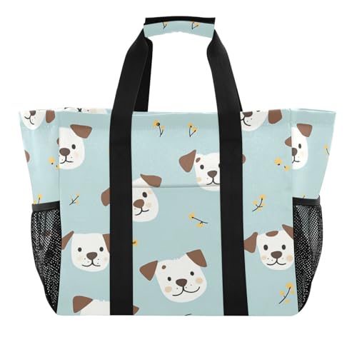 STAYTOP Cute Cartoon Puppy Large Beach Bags for Women & Men,Waterproof Sandproof Beach Tote Swim Pool Bag for Pool Gym Grocery Travel