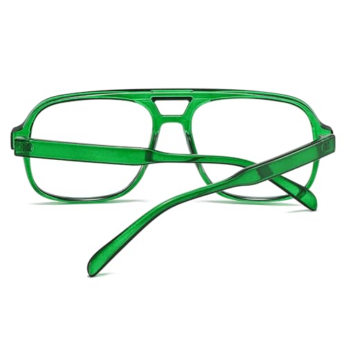 Image of Mirkcittle Retro Square Aviator Blue Light Blocking Glasses for Women Men Oversized Pilot Eyeglasses Fake Nerd Frame