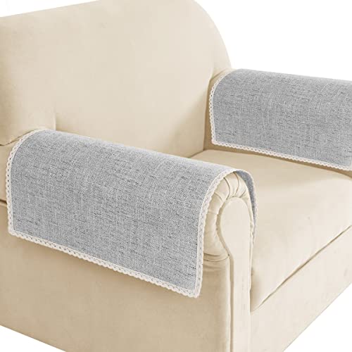 Joywell Luxury Armrest Cover For European Sofa Anti-Slip Recliner Armchair Slipcover For Living Room Couch Thick Linen Loveseat Sofa Arm Protector For Pets, Cats, Set Of 2, Light Grey #TOP20