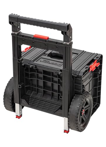 Qbrick - System PRO Cart 2.0 Plus BLACK - Mobile Cart on Wheels with 2 Drawers & Double, Removable Telescopic Handle and Comfortable Footrest – Tool Organiser Storage Trolley - Image 5