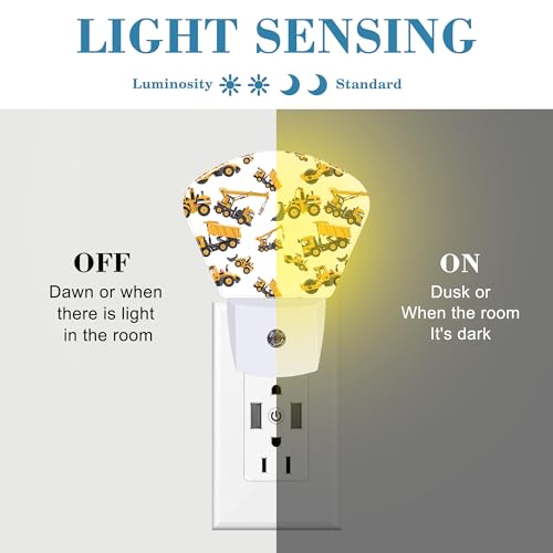 Image of Children Road Construction Vehicle Night Light for Kids Girls Boys, Construction Vehicle LED Night Light Plug into Wall with Dusk to Dawn Sensor for Bedroom,Kitchen,Bathroom,Stairs Decor