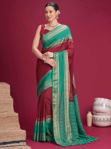 Image of AKHILAM Women's Mysore Silk Ombre Woven Design Saree With Unstitched Blouse Piece (KUSUM4101 NSM Parent)