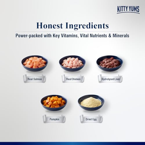 Image of Kitty Yums Adult Cat Wet Mousse 80g (4+1) Pack of 5, 400g | Salmon Flavour | Rich in Protein, Hydrating & Easy to Digest | Grain Free, No Artificial Flavours | with Essential Vitamins & Antioxidants