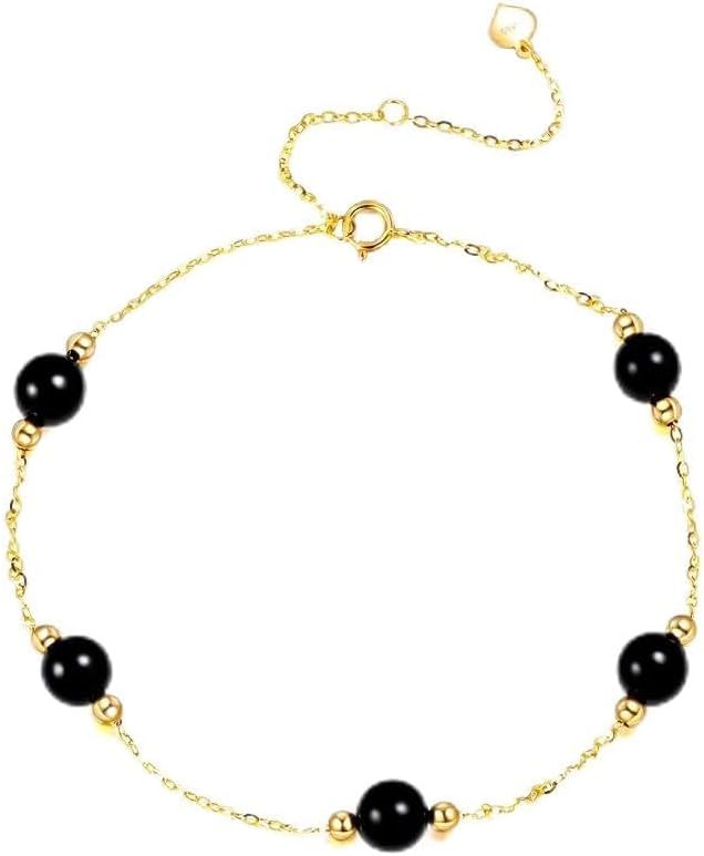 KECHO 14K Gold Freshwater Pearl/Turquoise/Moonstone/Larimar Bracelet Anklet 14K Solid Gold Cultured Pearl Jewelry Anniversary Birthday Gifts for Women