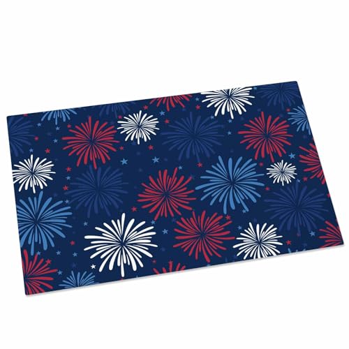 July 4th Doormats Entryway Rugs Outdoors Indoors Fireworks Celebration Patriotic Americana Stars Non-Slip Entrance Welcome Door Mats for Home/Bathroom/Kitchen/Bedroom,18x30inch, Red, White and Blue