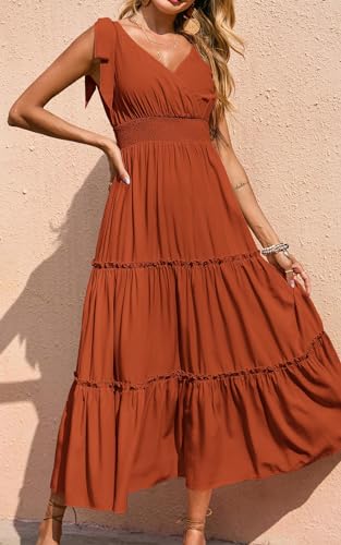 Image of PRETTYGARDEN Women's Cross Neck Summer Sleeveless Tiered Maxi Dress Beach Tie Strap Smocked Long Dresses Pleated Sundress