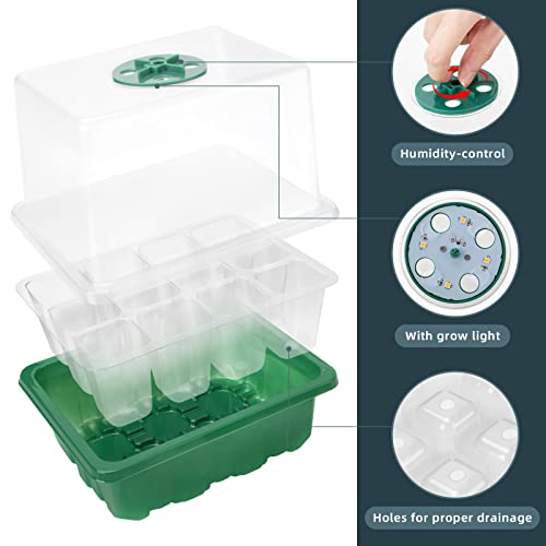 Roterstein (Upgraded Height) 5 Packs Seed Starter Trays With Grow Light, Seeding Starter Kits With Humidity Domes Covers Height 4", Indoor Gardening Plant Germination Trays For Seeds Starting Growing #TOP3