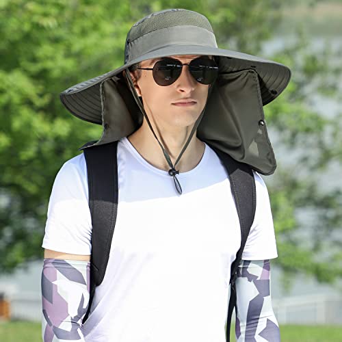 Image of Women Wide Brim Face Mask Sun Hat Detachable Neck Face Flap Ponytail UV Protection Visor Hat Garden Fishing Hiking