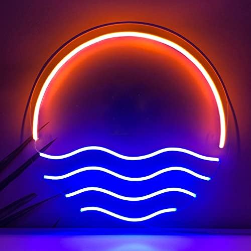 Tropical Sundown & Sea LED Neon Signal 12×12″ – Stunning Handmade Wall Decor Cool Lights for Bed room, Dwelling Room, Kitchen. Sturdy Acrylic, Good Colours, USB Powered for Romantic Temper (Crimson)
