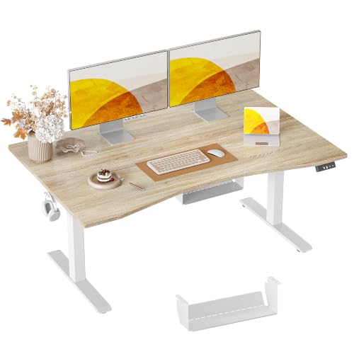 TIQLAB 55x30 Extra Deep Standing Desk with Cable Management, Maple