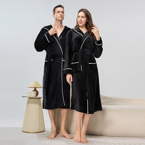Mens Robe with Hood Plush Soft Bathrobe Fleece Hooded Robes Shower Spa Robe with Pockets Loungewear Sleepwear2