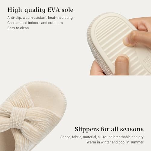 Image of Chantomoo Slippers for Women Memory Foam House Bedroom Corduroy Bow Crossbands Slipper Shoes Comfy Trendy Gift Slippers