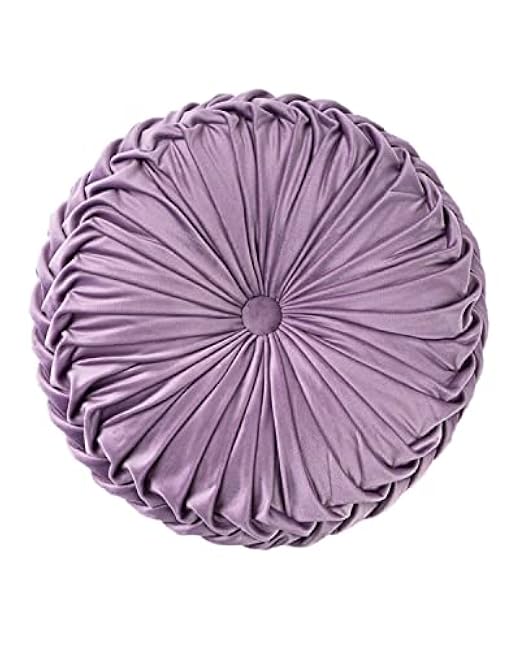 HLOVME Round Velvet Pillow for Couch Small Handmade Decorative Throw Pillow for Bed Bedroom 13.7¡± Light Purple