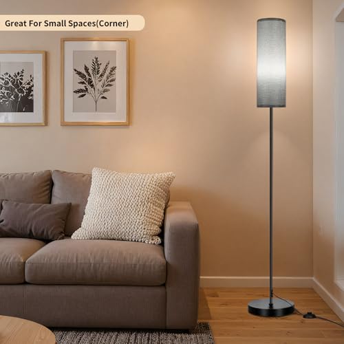 Image of FRIDEKO HOME Grey Shade Floor Lamp, Simple Design with Foot Pedal Switch, Small Tall Lamps for Living Room Bedroom Office, Corner Floor Stand Light with Black Pole Lamp (No Bulb /No Remote)