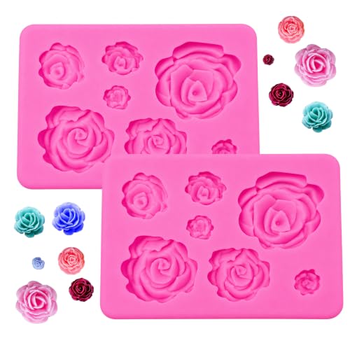 Image of HKNMTT 2Pcs Mini Rose Silicone Molds, 3D Flower Chocolate Fondant Moulds