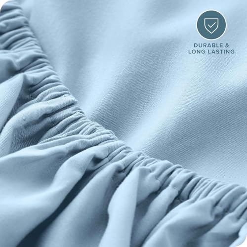 Image of 400 TC Cotton Elastic Fitted Bedsheet with 2 Pillow Covers for Queen Bed 66 x 72 8 Inches Light Blue Solid Color Fitted Sheet