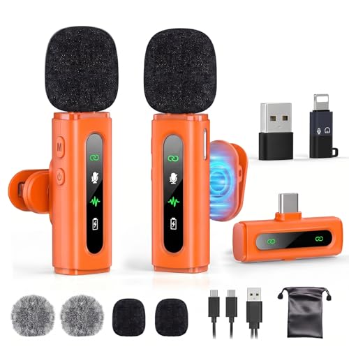 Image of USB C Lavalier Microphone Wireless Mini Mic for Type-C Android Phone /Tablet /PC Video Recording Clip-on Mics with Rotatable Clip&Denoise Recording, Ideal for Vlog Youtube Content Creator, Orange