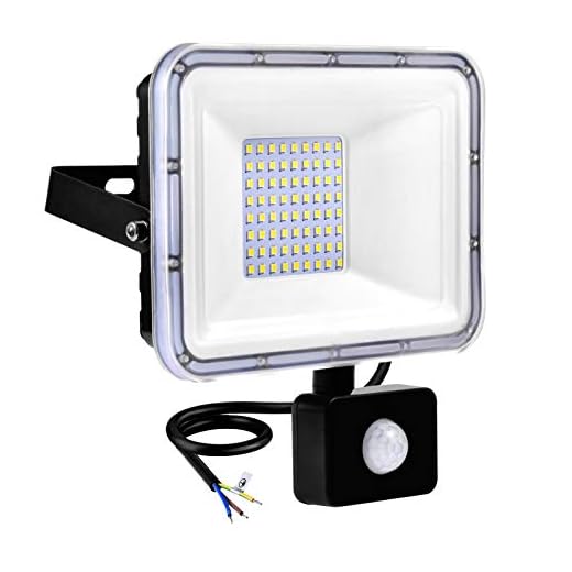 50W Strålkastare LED med Rörelsesensor Utomhus Säkerhetslampa 4000LM Vattentät IP67 Utomhus Inomhus Arbetsljus 6500K Kall Vit Ultratunn Vägglampa för Trädgård Garage Lagerstadion