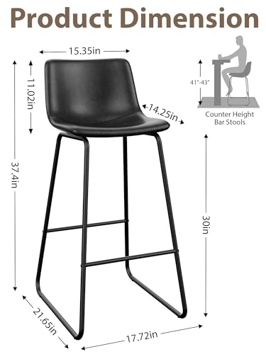 Image of 30in Bar Stools Counter Height Chairs Set of 2 Metal Legs (Black)