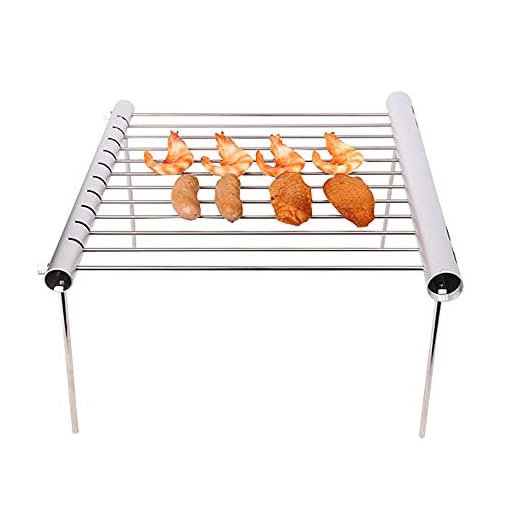 OurLeeme Grillgrill, rostfritt stål rökgrill bärbar campinggrill hopfällbar kompakt campinggrill för camping, vandring, picknick