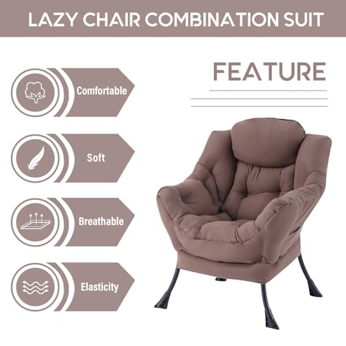 Image of LITA Lazy Chair with Armrests and Side Pocket, Modern Upholstered Accent Reading Chair for Living Room, Bedroom, Dorm, Small Spaces, Single Dark Brown