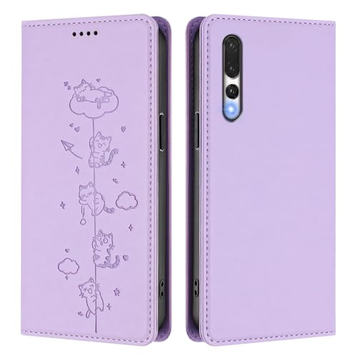 DINGK Wallet Case Compatible with Huawei P20 Pro Cover Cute Cat PU Leather Flip Phone Case with Card Holder Slots, Strong Magnetic Folio Kickstand Protective Cover for Huawei P20 Pro (8)