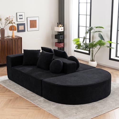Arhatreya Sofá modular moderno de 5 plazas, sofá de nubes segmentado con cojines, sin montaje, sofá tapizado para salón, dormitorio, apartamento, tela de chenilla, negro
