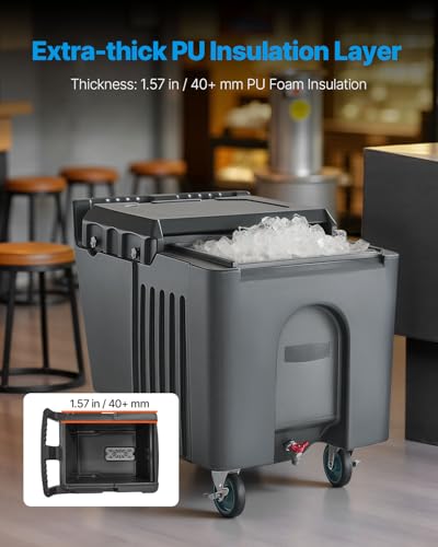 Image of VEVOR Commercial Ice Bin, 125 lbs Portable Ice Caddy, Insulated Ice Carrier with 4 Wheels and Flip Lid, Large Ice Bin for Catering, Kitchens, Bistros, Restaurants, and Bars