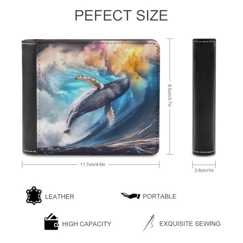 Surging Waves Whale Bifold Wallet for Men Women PU Leather Slim Purse Pocket Wallet with Card Holder2